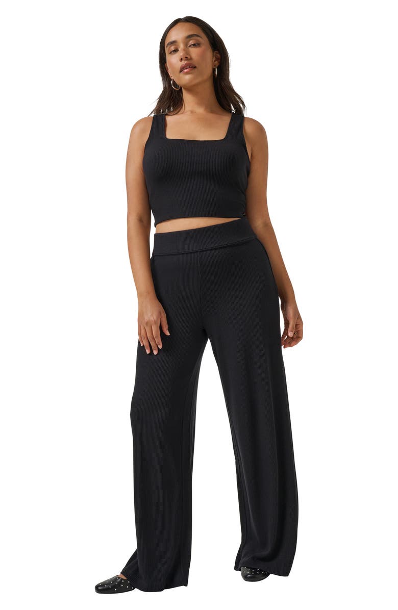 TravisMathew Evening Retreat Rib Wide Leg Pull-On Pants, Alternate, color, Black