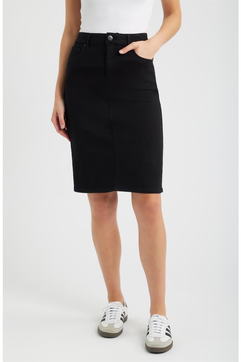 High Waist Denim Skirt, Main, color, BLACK