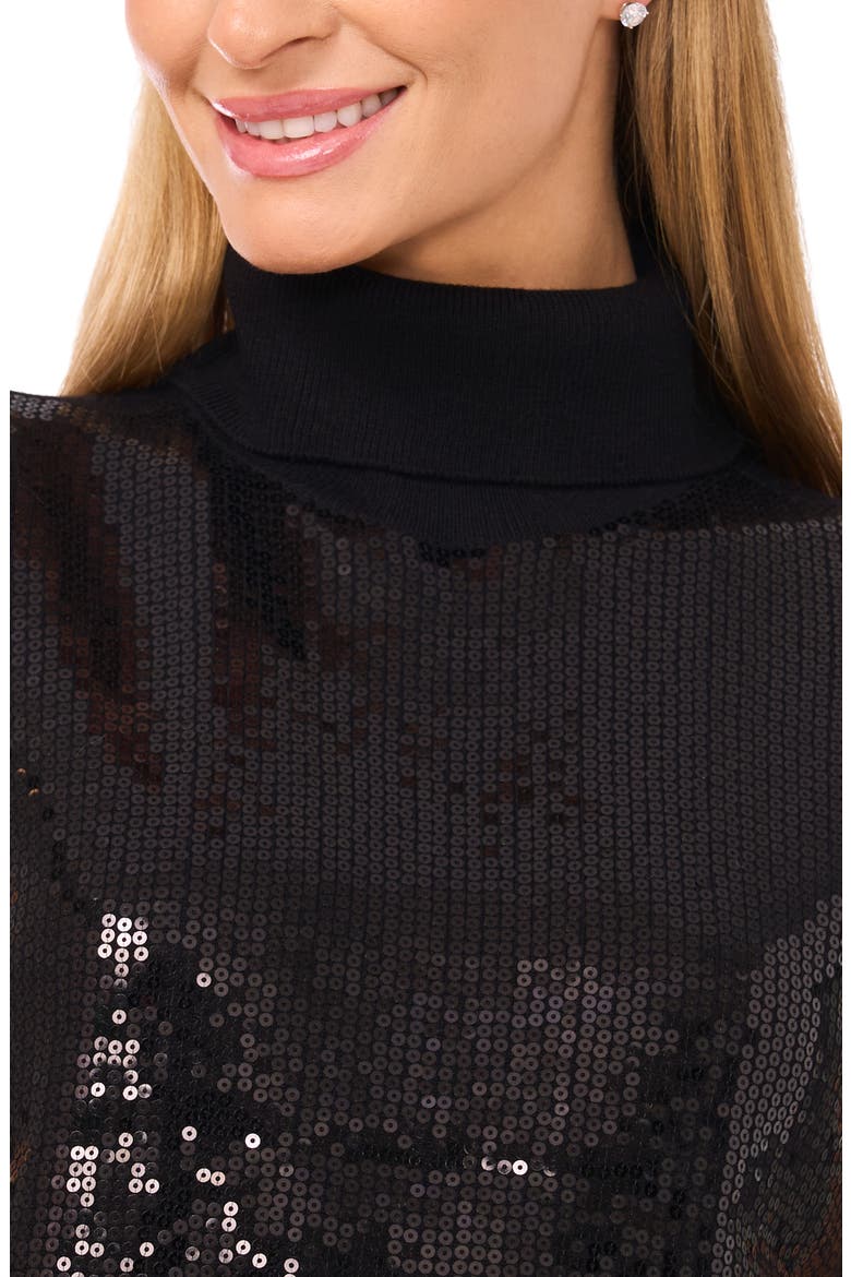Sequin Turtleneck Sleeveless Sweater, Alternate, color, RICH BLACK