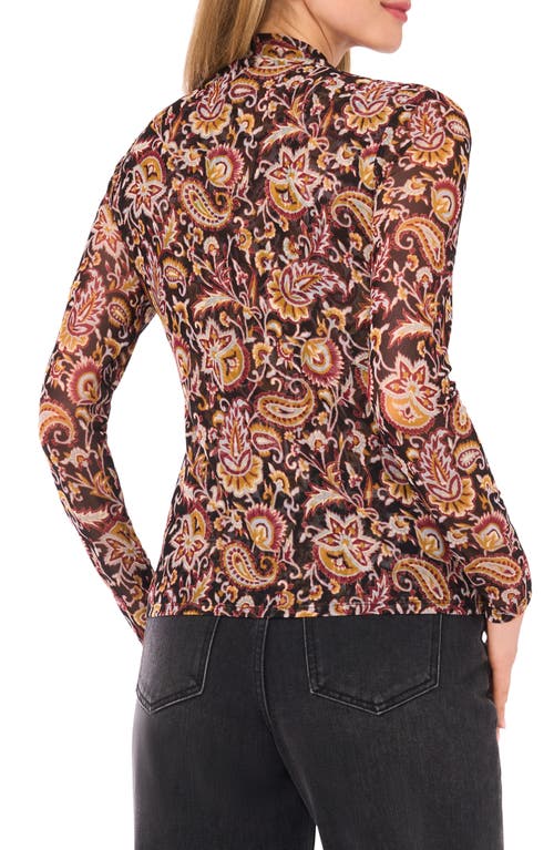 Ted Baker Paisley Mock Neck Long Sleeve Mesh Top In Brown
