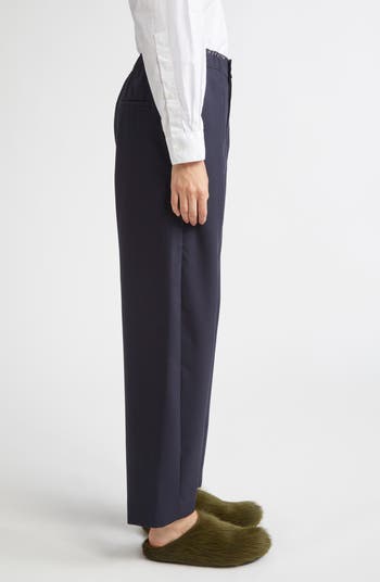 Elastic Waist Wool Straight Leg Trousers