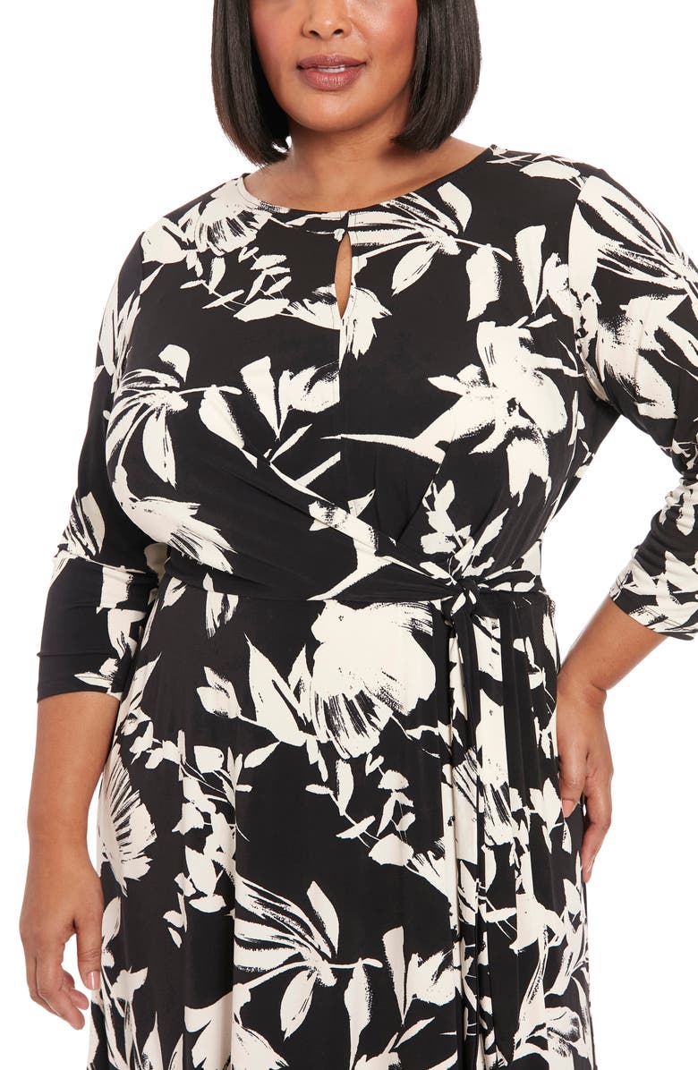 London Times Floral Tie Waist Midi Dress, Alternate, color, 