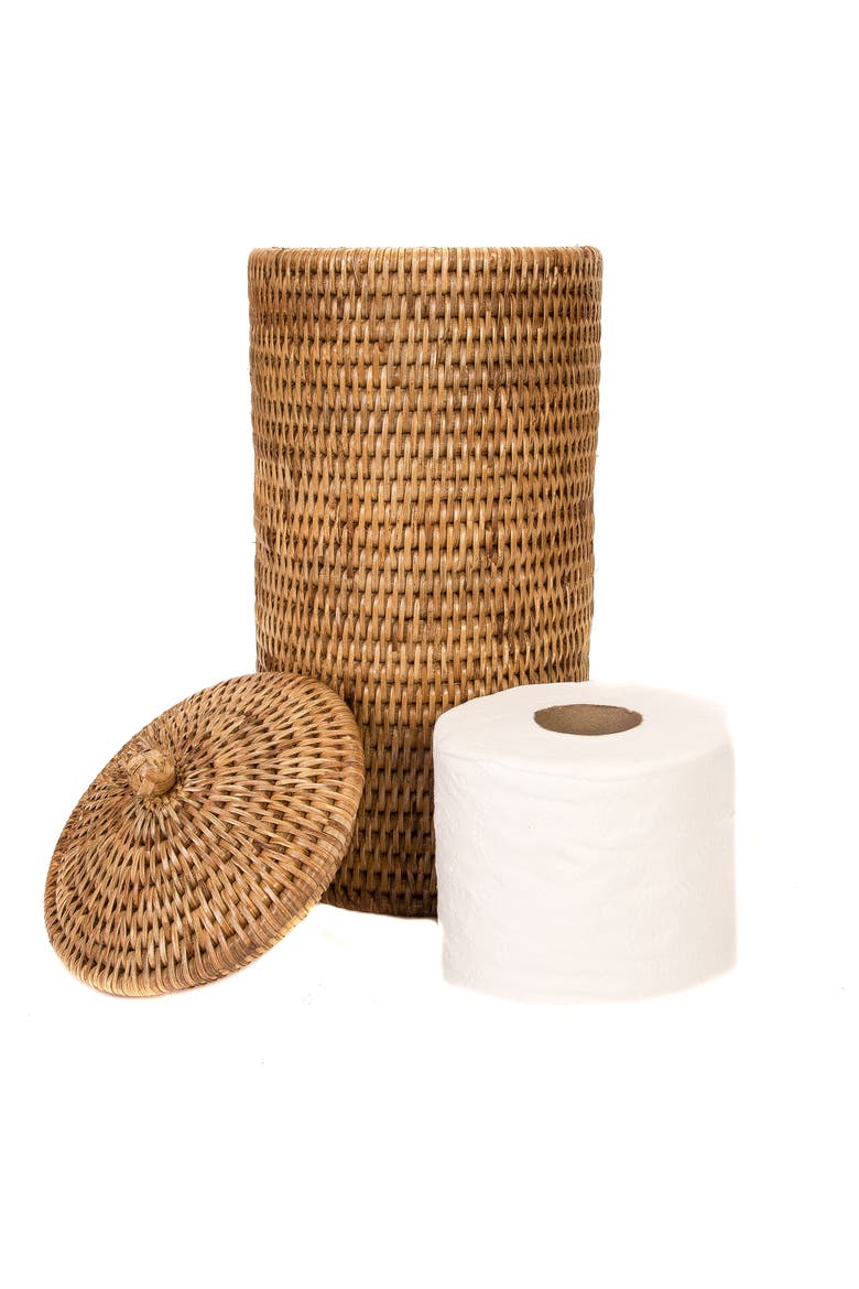 Rattan Double Toilet Roll Holder, Alternate, color, Honey Brown
