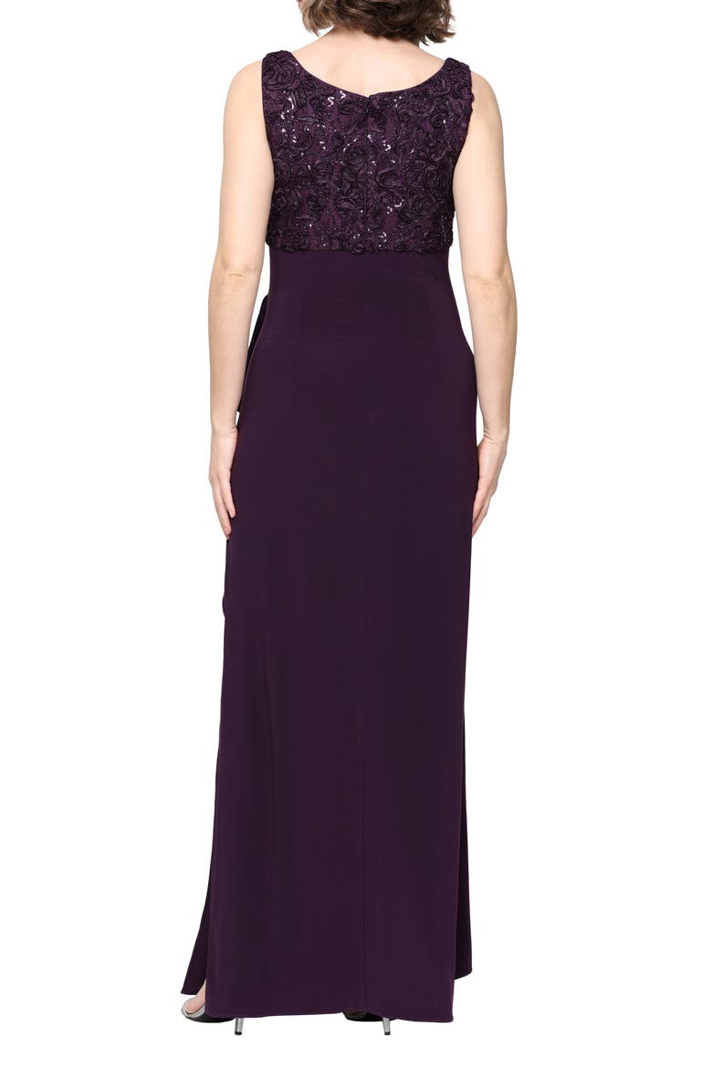 Sequin Soutache Bodice Empire Waist Chiffon Gown with Bolero Jacket, Alternate, color, DEEP PLUM