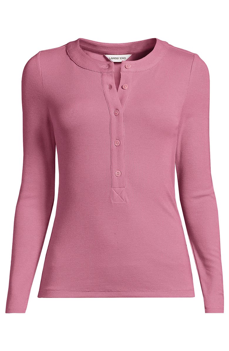 Lands' End Drapey Rib Skimming Long Sleeve Henley, Alternate, color, Soft English Rose
