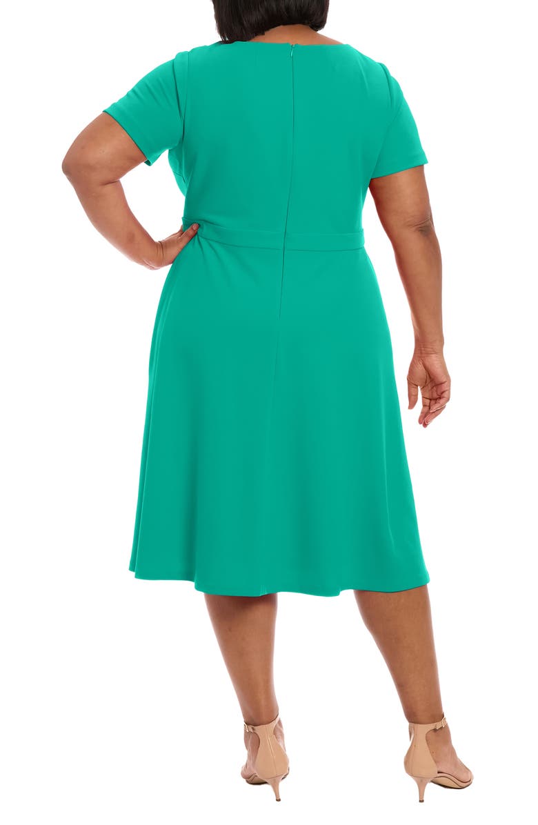 London Times Tie Neck Fit & Flare Midi Dress, Alternate, color, Greenlake