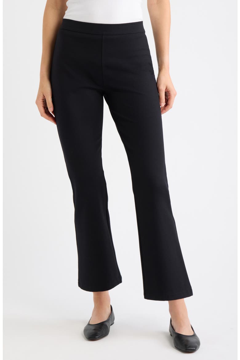 High Waist Ponte Ankle Kick Flare Pants, Main, color, BLACK