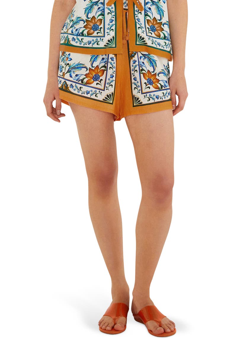 Flora Tile Print Linen Blend Shorts, Main, color, FLORA TILE OFF-WHITE