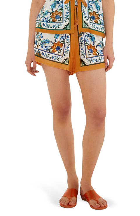 Flora Tile Print Linen Blend Shorts