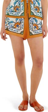 FARM Rio Flora Tile Print Linen Blend Shorts