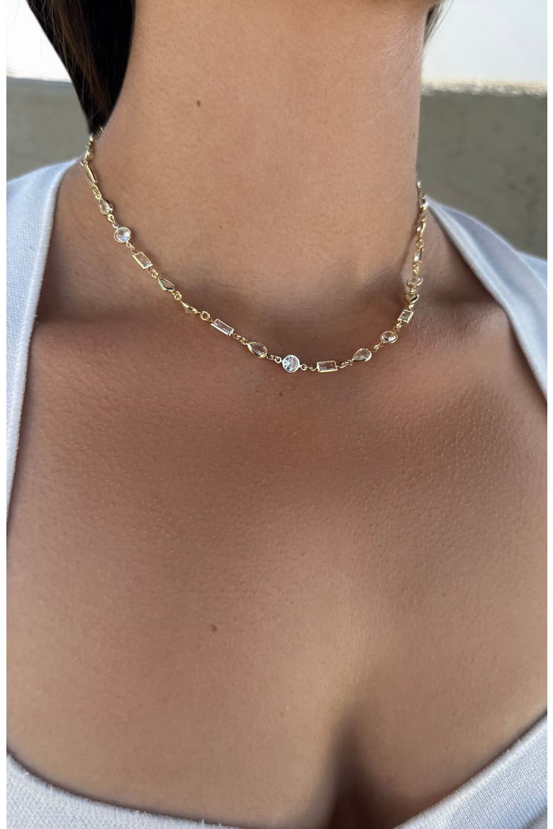 Mixed Shape Cubic Zirconia Station Necklace, Alternate, color, GOLD