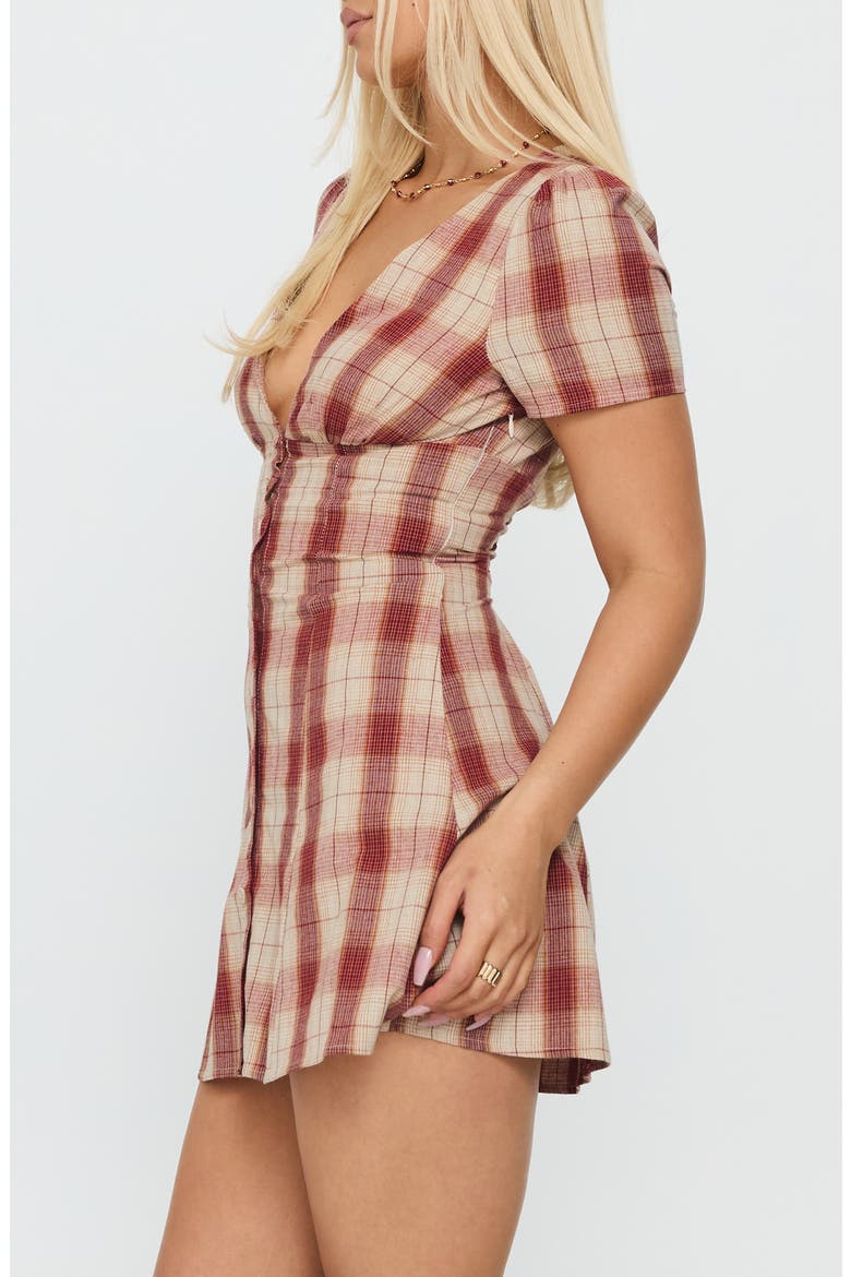 Twist of Fate Plaid Button Front Minidress, Alternate, color, RED