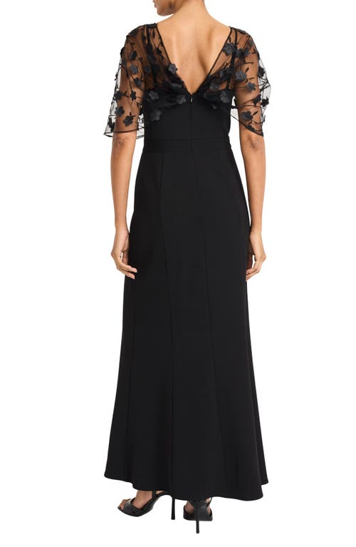Maggy London Floral Appliqué Convertible Sleeve Gown In Black