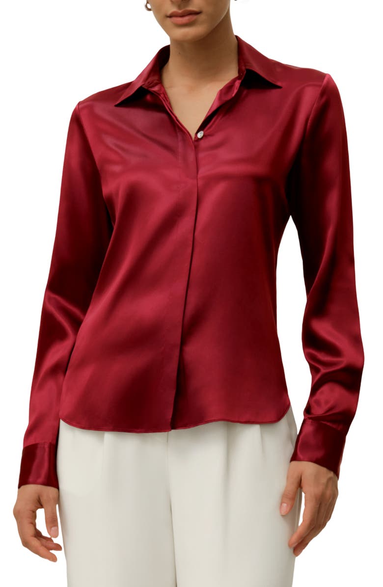 Lilysilk Elegant Silhouette Silk Shirt, Main, color, Claret