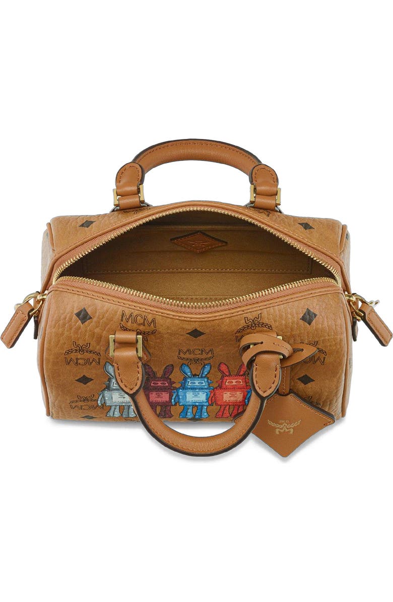 MCM Small Ella Boston Bag in Rabot Visetos, Alternate, color, Cognac