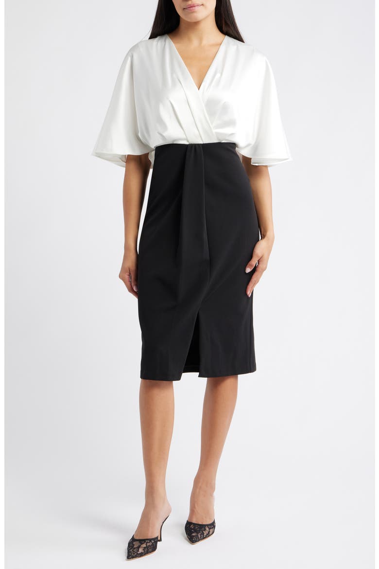 Flutter Sleeve Midi Dress, Main, color, BLACK IVORY