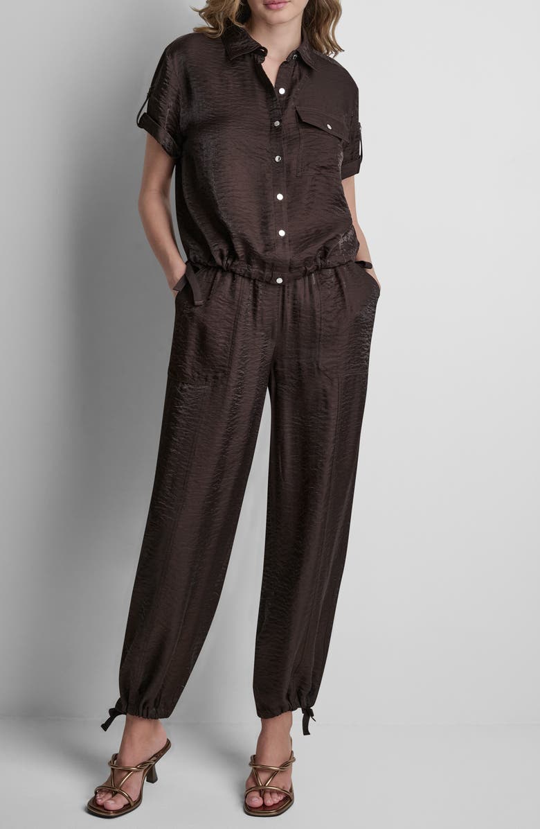 DKNY Twinkle Crinkle Roll Tab Cuff Button-Up Shirt, Alternate, color, Tobacco