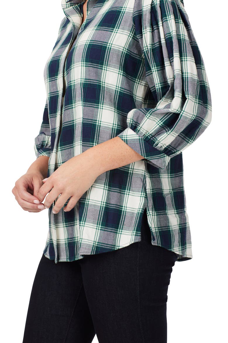 Sophie Cotton Blend Button-Up Plaid Shirt, Alternate, color, NAVY MULTI