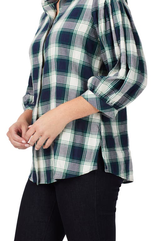 Foxcroft Sophie Cotton Blend Button-up Plaid Shirt In Navy Multi