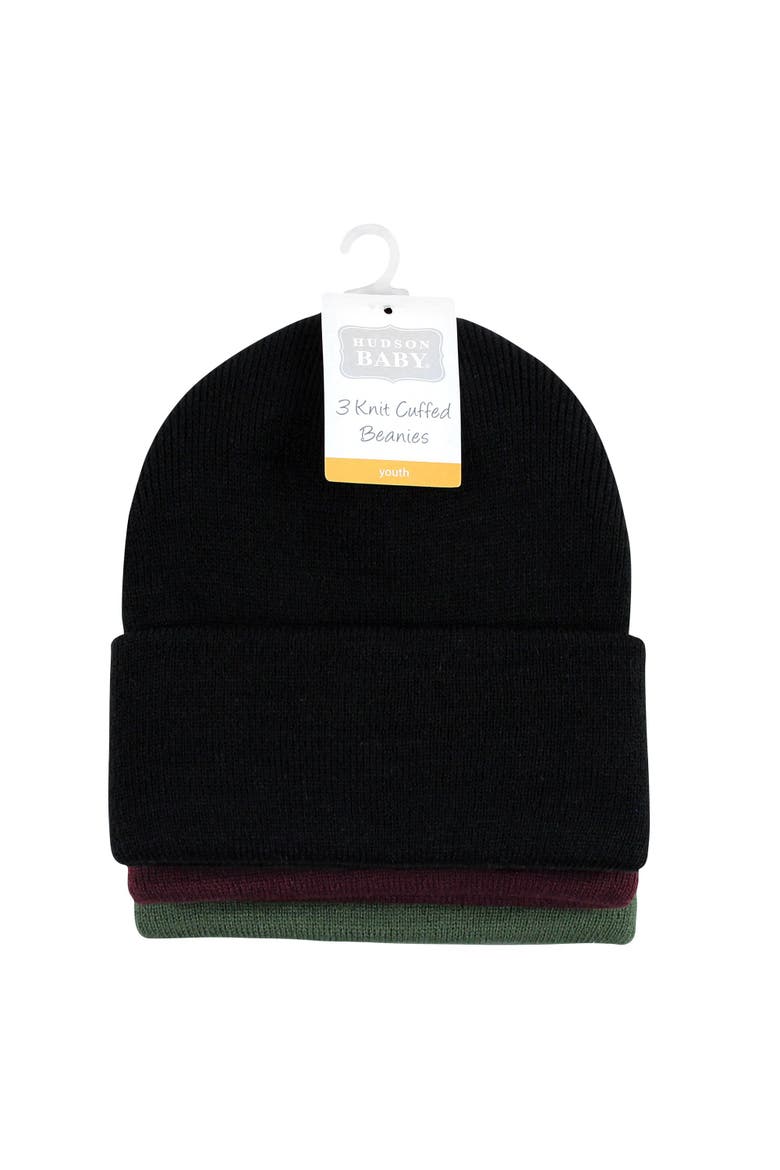 Knitted Fold-Over Beanies, Alternate, color, Green Burgundy
