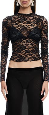 LIONESS Hamptons Floral Lace Long Sleeve Top
