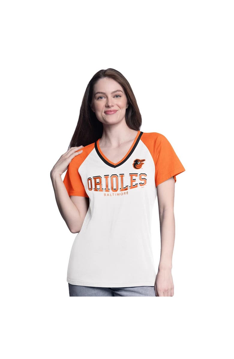 G-III 4HER BY CARL BANKS Women's G-III 4Her by Carl Banks  White/Orange Baltimore Orioles Ball Park Raglan V-Neck T-Shirt, Alternate, color, 