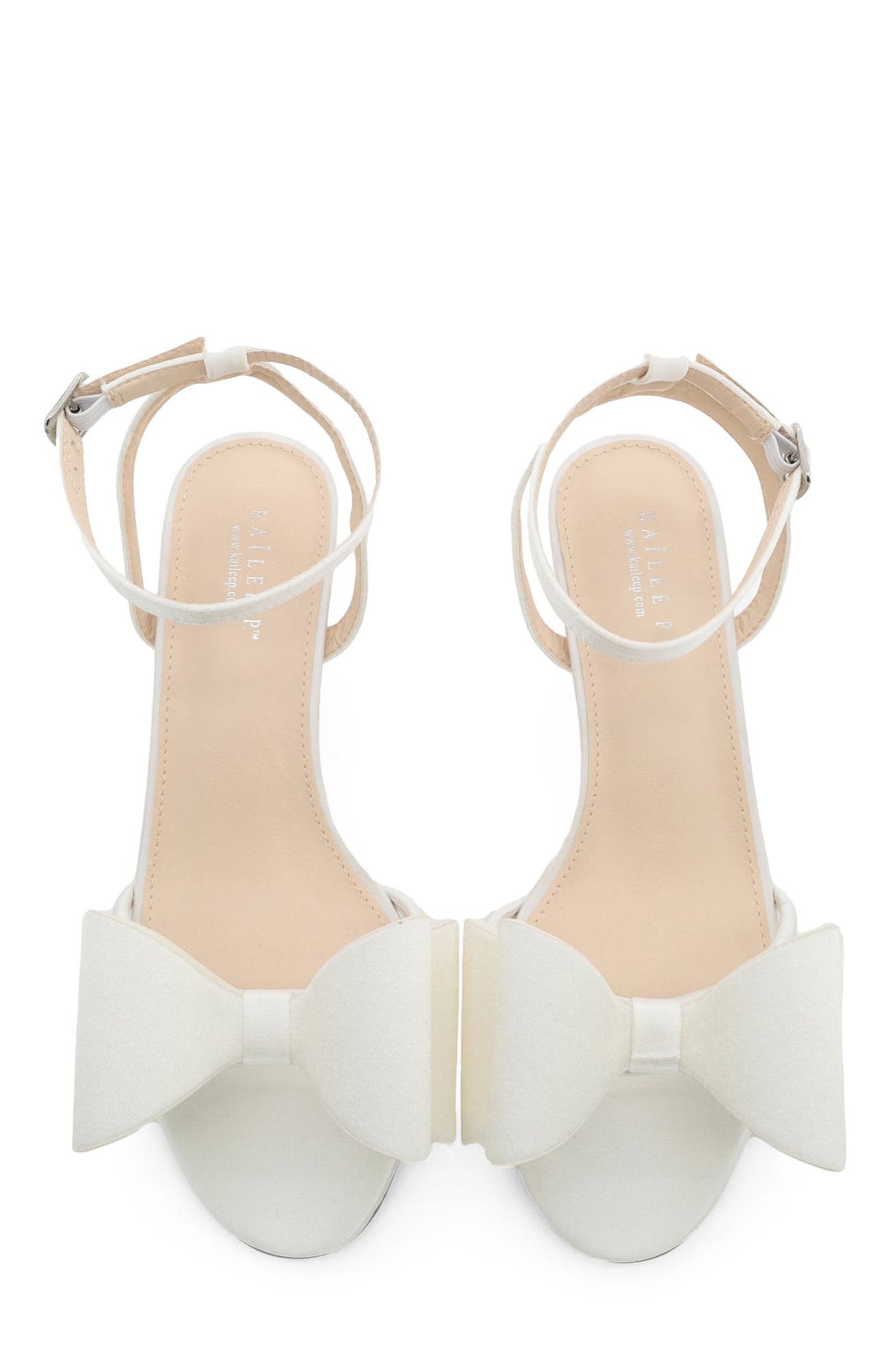 Sylvia Satin Strappy Kitten Heel Sandals with Tuxie Bow, Alternate, color, White