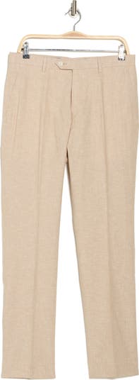 Solid Linen Blend Flat Front Suit Pants