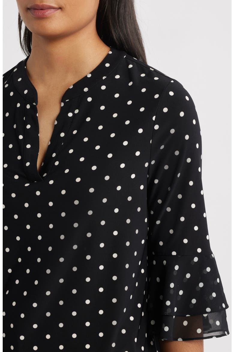 Polka Dot Flutter Sleeve Top, Alternate, color, BLACK/ VANILLA ICE