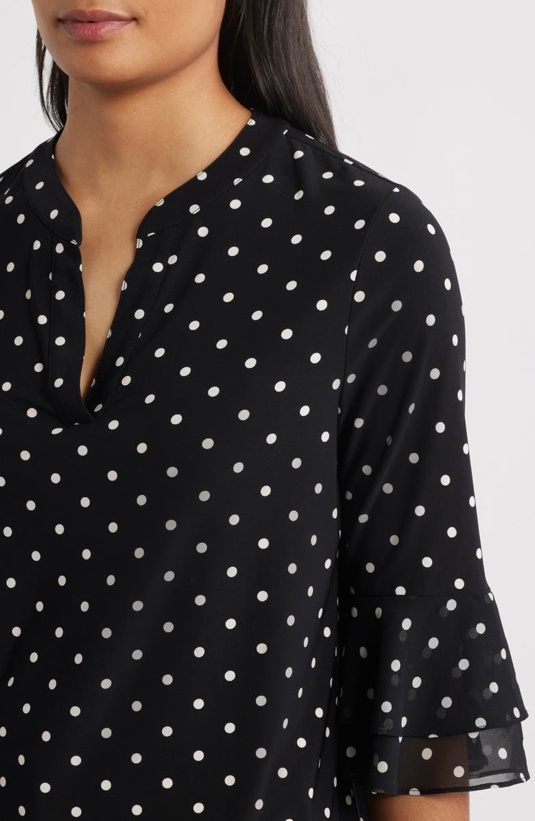 KASPER Polka Dot Flutter Sleeve Top, Alternate, color, Black/ Vanilla Ice
