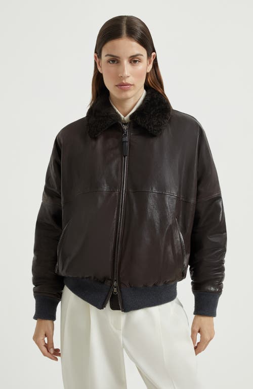 Brunello Cucinelli Leather Jacket In Brown