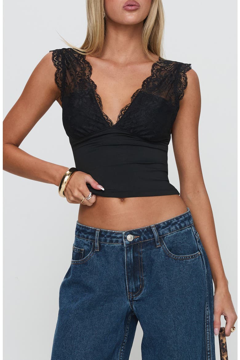 Typha Lace Detail Crop Top, Main, color, BLACK