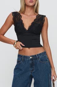 Princess Polly Typha Lace Detail Crop Top