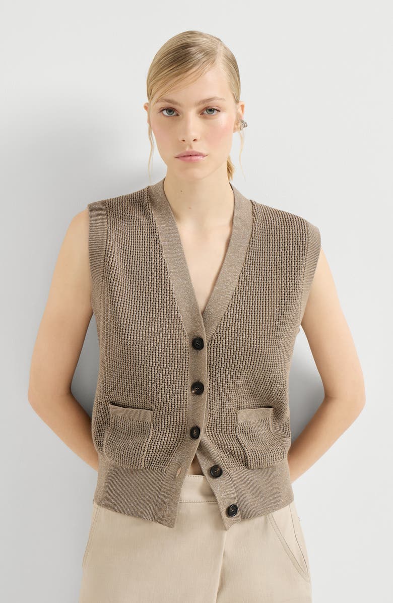 Brunello Cucinelli Sparkling cotton cardigan, Alternate, color, Walnut