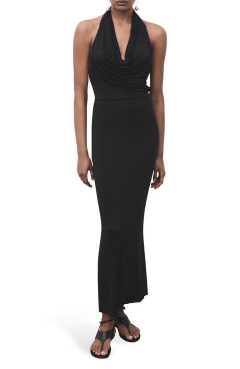 Draped Cowl Neck Halter Dress