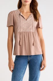 Lucky Brand Embroidered Peasant Top