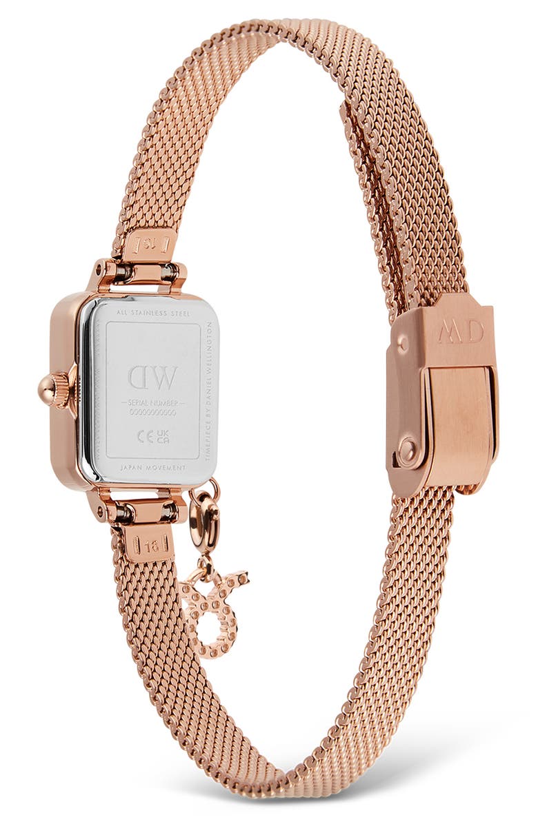 Daniel Wellington Quadro Mini Charm Mesh Strap Watch, 15.4mm, Alternate, color, Rose Gold
