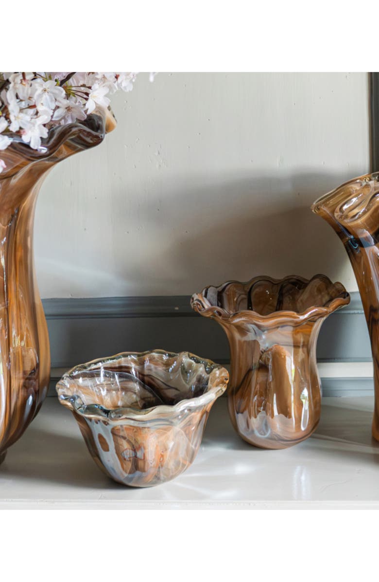 VIETRI Onda Short Glass Vase, Alternate, color, Brown