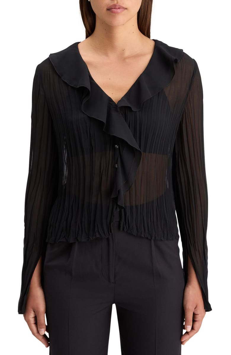 Scotch & Soda Ruffle Pleated Top, Main, color, Evening Black