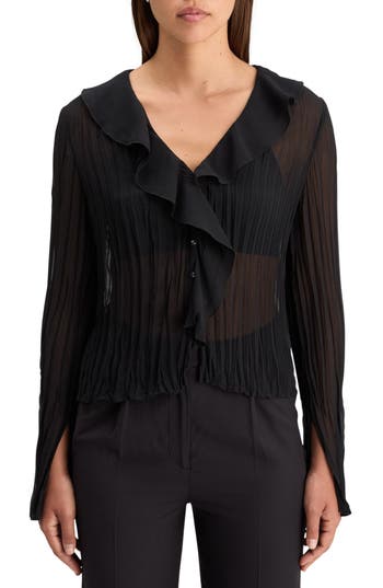 Scotch & Soda Ruffle Pleated Top In Evening Black
