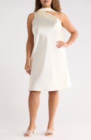 Renee C One-Shoulder Satin Shift Dress with Scarf