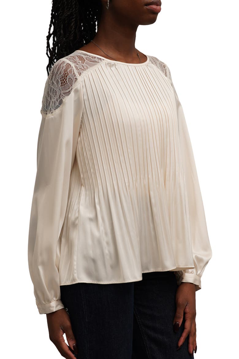 Lace Shoulder Pleated Top, Alternate, color, IVORY