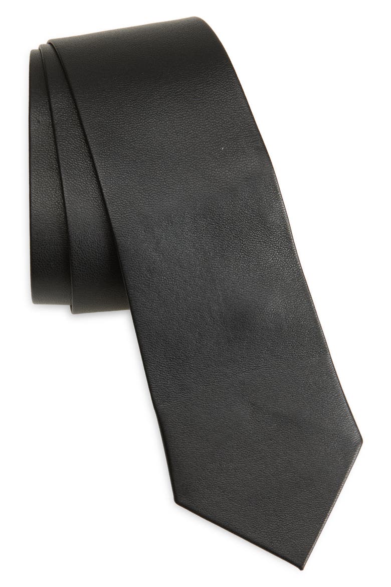 Soft Plongé Lambskin Leather Tie, Main, color, 1N001 BLACK