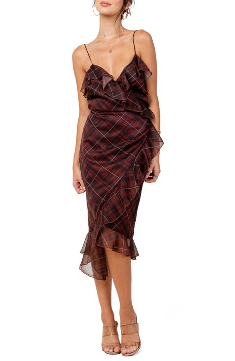 Plaid Ruffle Midi Dress