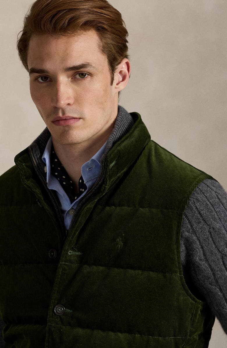 Polo Ralph Lauren 12 Wale Corduroy Down Puffer Vest, Alternate, color, Country Olive X