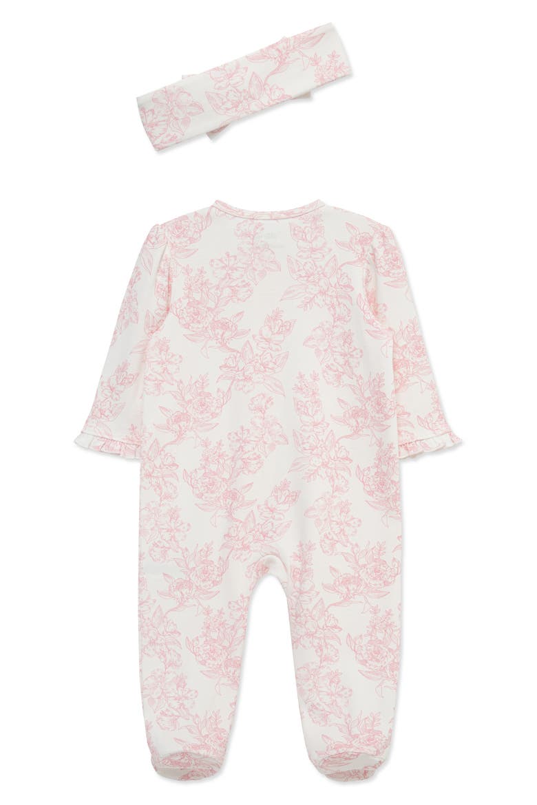 Rose Toile Cotton Footie & Headband Set (Nordstrom Exclusive), Alternate, color, PINK