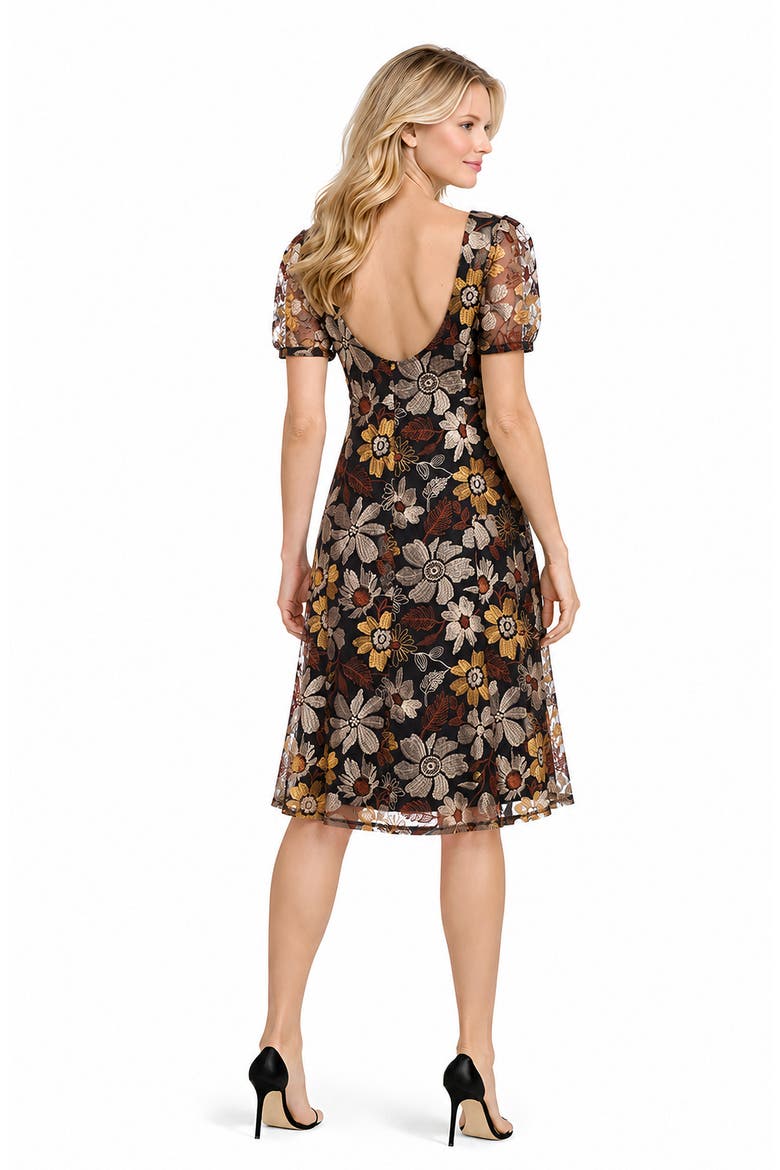 Embroidered Puff Sleeve Dress, Alternate, color, GOLD CHOCOLATE