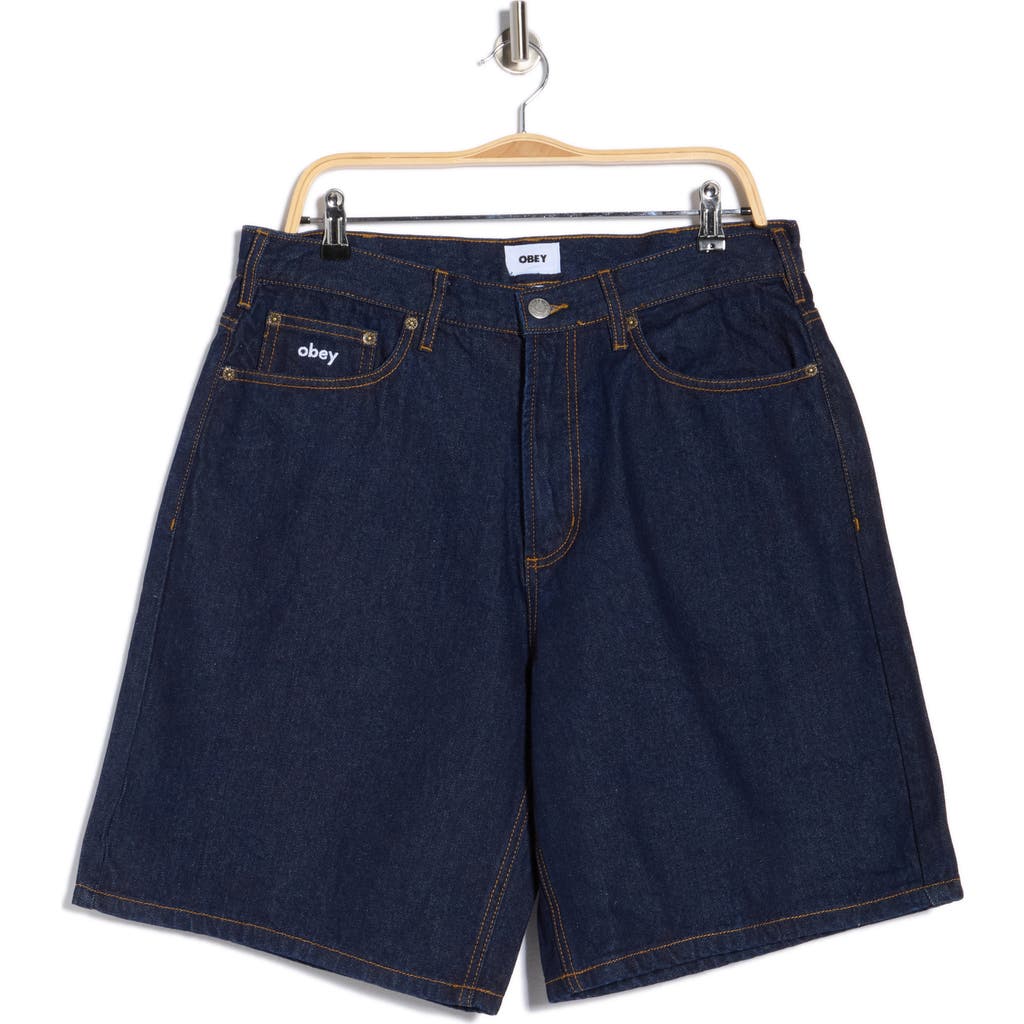 Obey Bigwig Baggy Denim Shorts In Blue