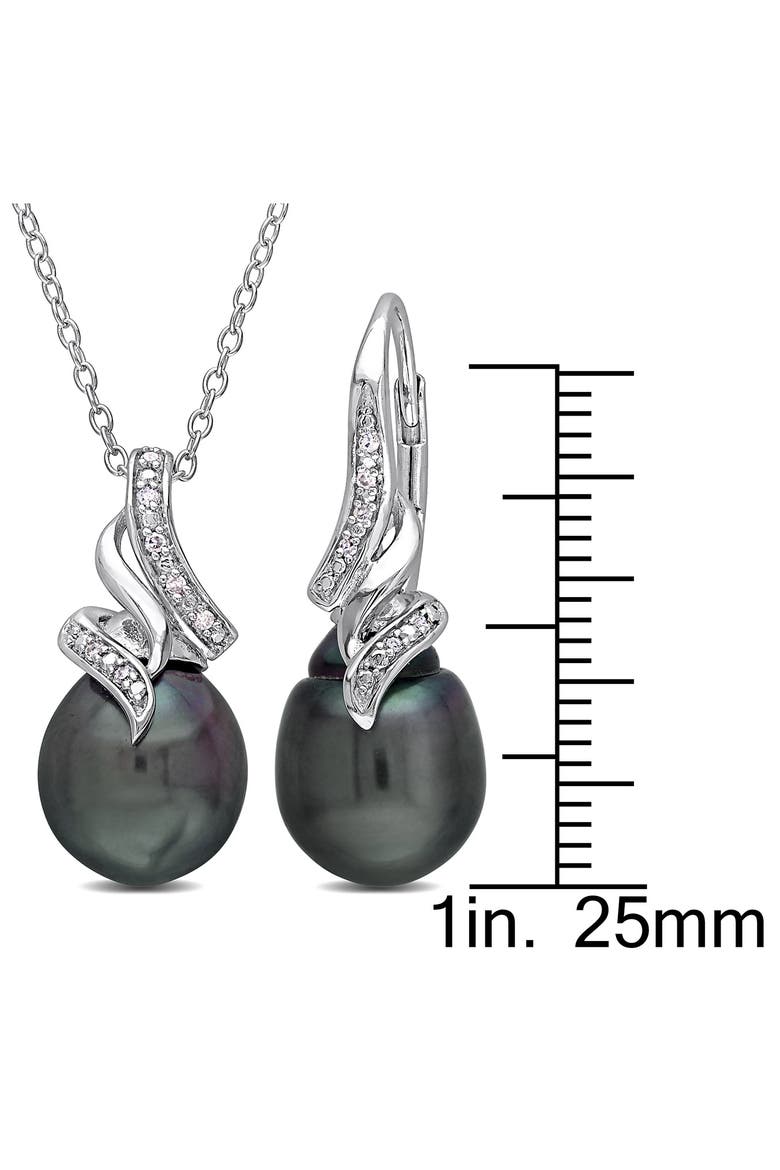 Black Cultured Freshwater Pearl & Diamond Pendant Necklace & Drop Earrings Set, Alternate, color, BLACK