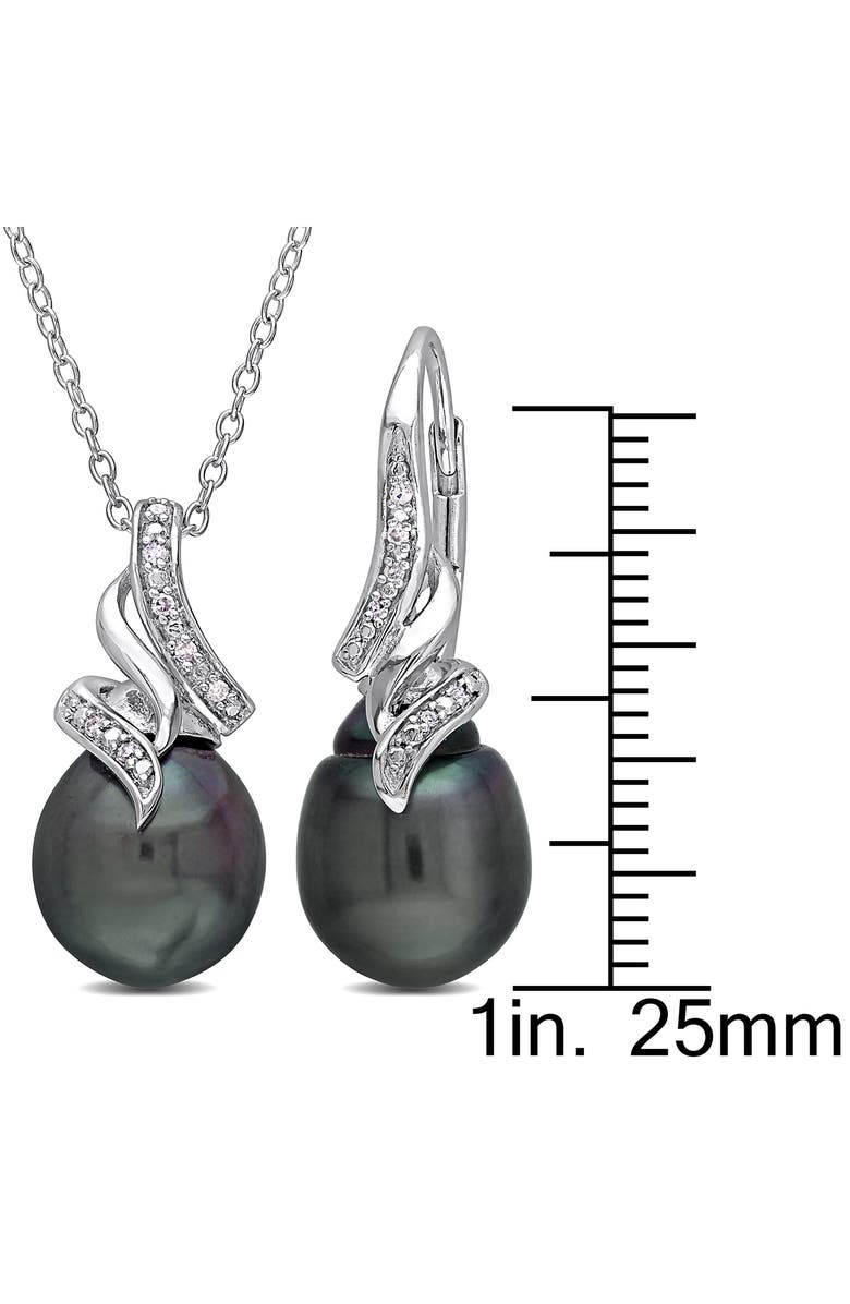 DELMAR Black Cultured Freshwater Pearl & Diamond Pendant Necklace & Drop Earrings Set, Alternate, color, Black